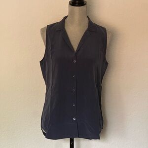 Equipment 100% silk navy blue sleeveless button up collared blouse size medium